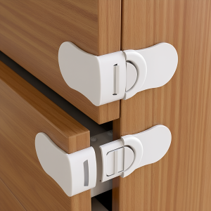 drawer safety latch, adhesive safety latch, cupboard safety lock